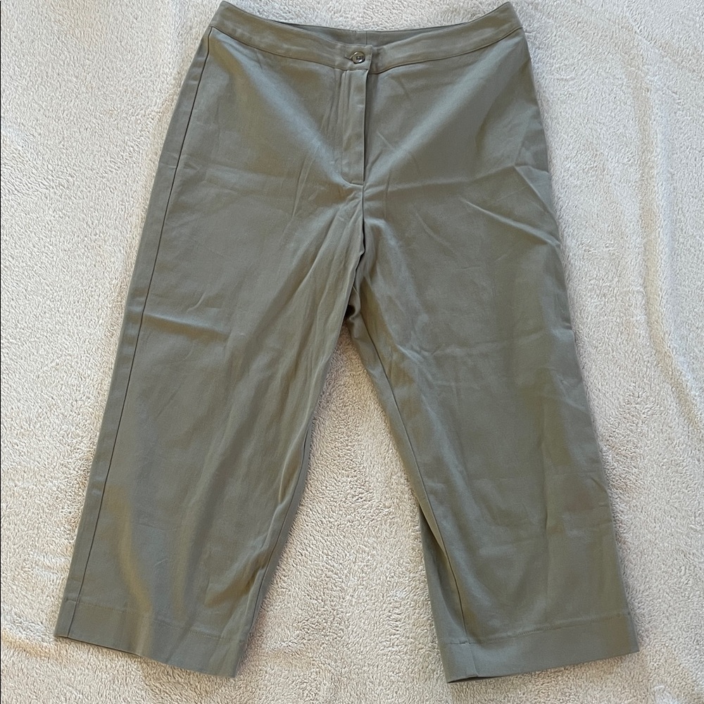 Coldwater Creek Taupe  ankle cropped capris closure zip button flat front 12